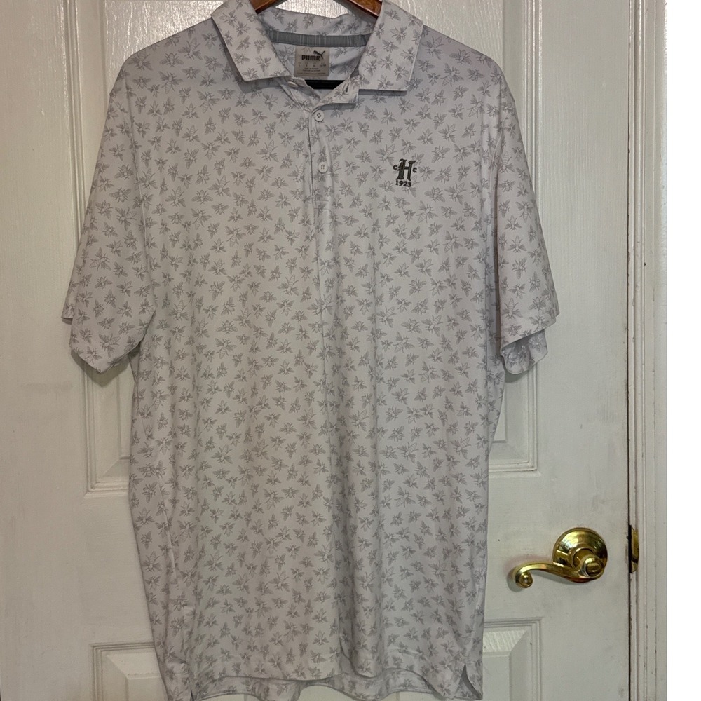 Puma Golf Mens Bee Print Polo Shirt White Gray Short Sleeve 533852-01 Large